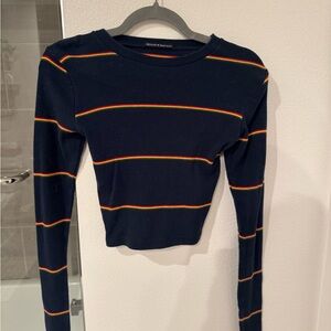 Brandy Melville Navy Sweater with Rainbow Trim